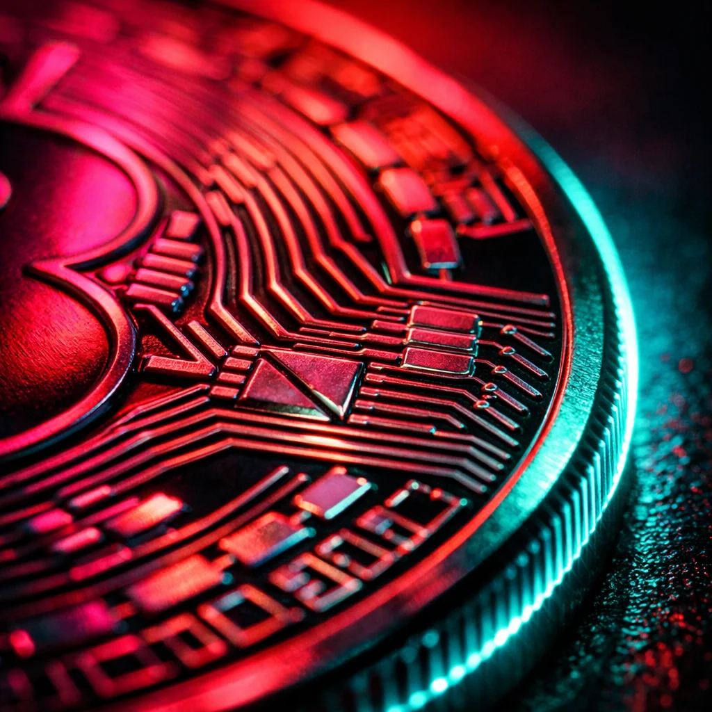 Crypto chips verlicht door hot pink neon